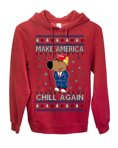 Make America Chill Again Chill Guy Donald Trump, My New Character Viral Gen Z Alpha Meme, MAGA Ugly Christmas Sweater Ugly Christmas Premium Side-Pocket Hoodie Sweatshirt