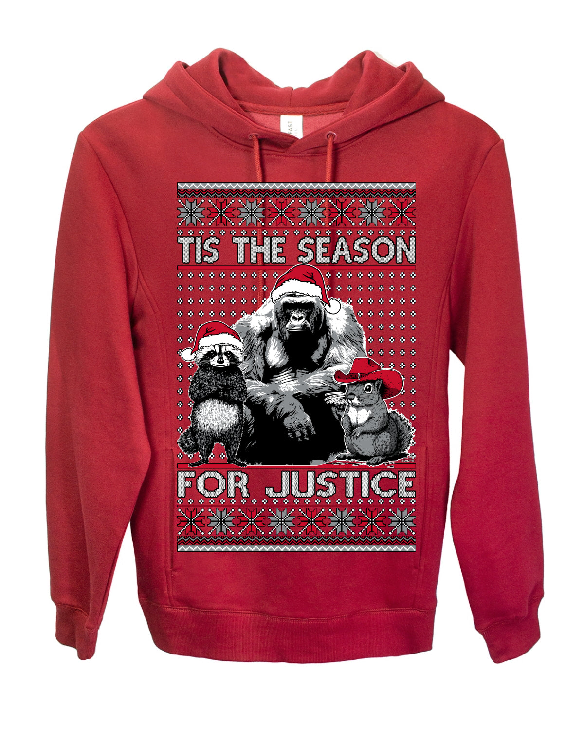 Tis the Season For Justice, RIP Harambe Peanut the Squirrel Fred Raccoon Viral Save our Pets Meme, Ugly Christmas Sweater Ugly Christmas Premium Side-Pocket Hoodie Sweatshirt