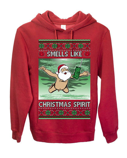 Smells Like Christmas Spirit, Funny Santa Claus Classic 90s Alternative Rock Album Cover Music Parody Ugly Christmas Sweater Ugly Christmas Premium Side-Pocket Hoodie Sweatshirt