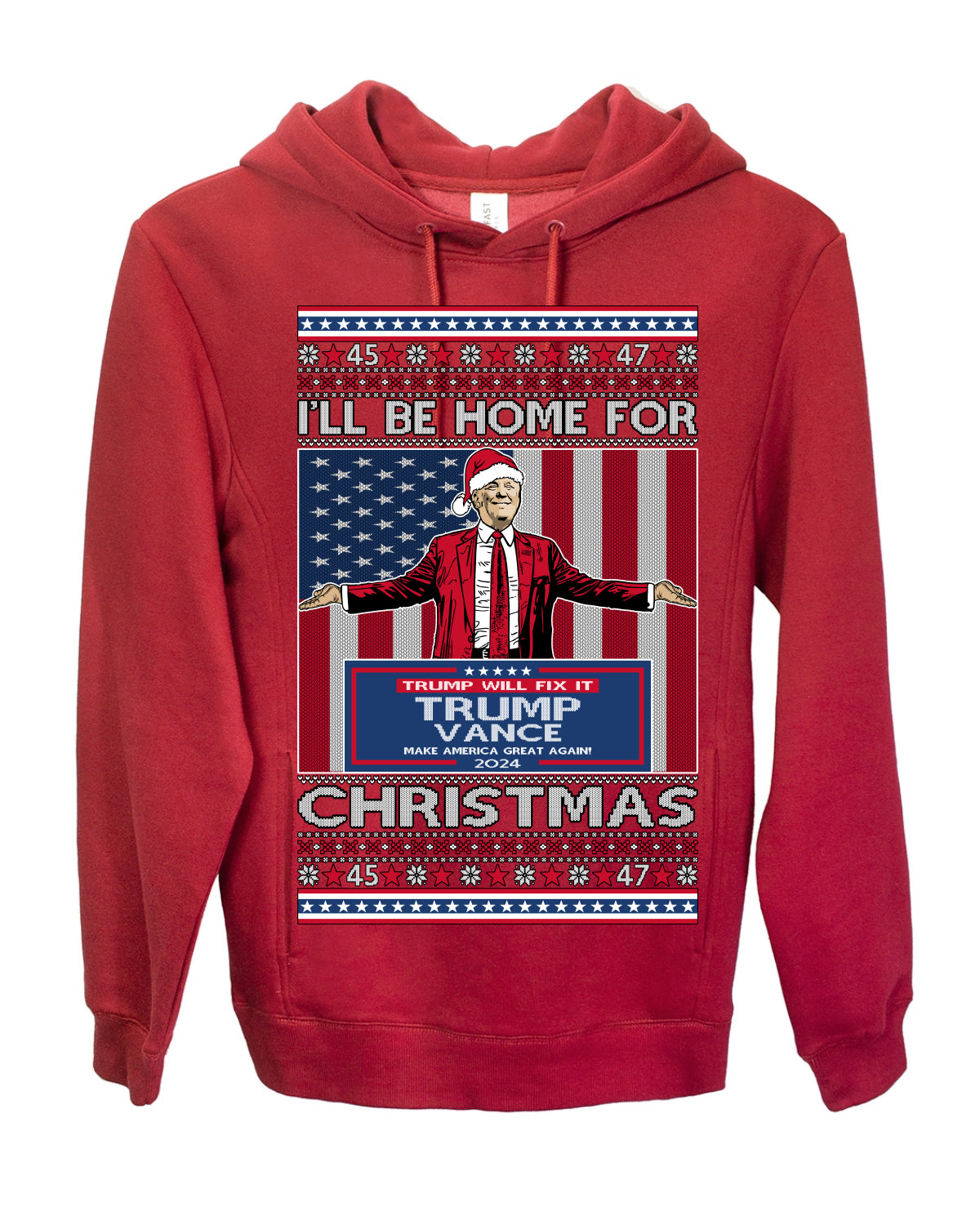 I'll Be Home for Christmas USA Trump 2024, MAGA Make America Great Again Santa Speech Ugly Christmas Sweater Ugly Christmas Premium Side-Pocket Hoodie Sweatshirt