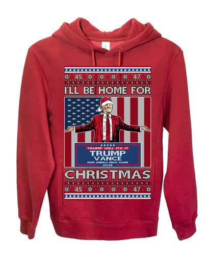 I'll Be Home for Christmas USA Trump 2024, MAGA Make America Great Again Santa Speech Ugly Christmas Sweater Ugly Christmas Premium Side-Pocket Hoodie Sweatshirt