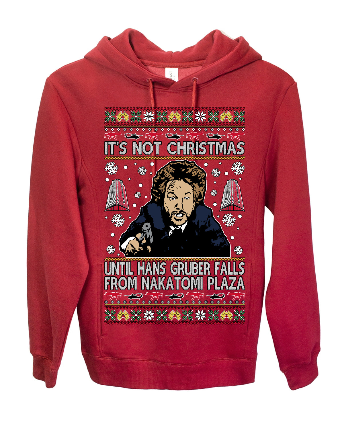 It's Not Christmas Until Hans Gruber Falls From Nakatomi Plaza Color, Classic Xmas Movie McClane, Ugly Christmas Sweater Ugly Christmas Premium Side-Pocket Hoodie Sweatshirt