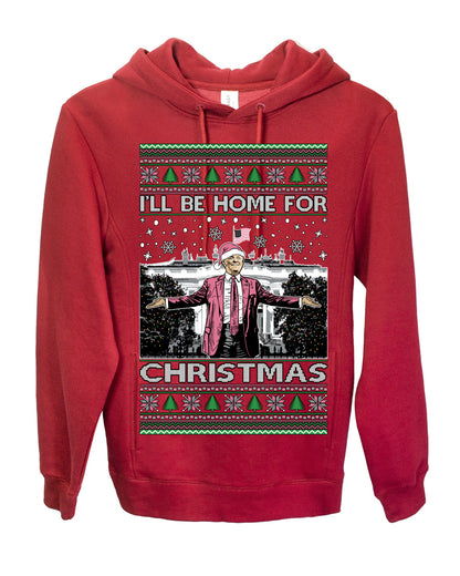 I'll Be Home for Christmas Pink Suit | Funny Santa Clause President Donald Trump White House Holiday Xmas Sweaters, MAGA Ugly Christmas Premium Side-Pocket Hoodie Sweatshirt