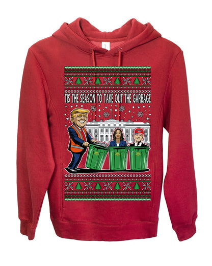 Tis the Season to Take Out the Garbage President Trump, 47th USA President of the United States, Gift for Republicans Conservatives Ugly Christmas Sweater Ugly Christmas Premium Side-Pocket Hoodie Sweatshirt