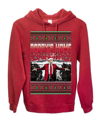 Daddy's Home Red Suit, I'll Be Home for Christmas | Funny Santa Clause President Donald Trump White House Holiday Xmas Sweaters, MAGA Ugly Christmas Premium Side-Pocket Hoodie Sweatshirt