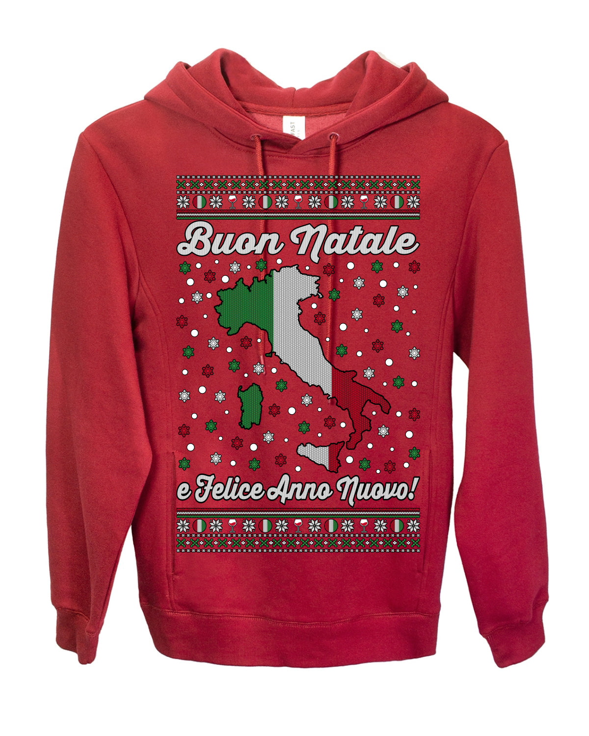 Buon Natale e Felice Anno Nuovo! Merry Christmas and Happy New Year, Funny Classic Italy Peninsula Italian Ugly Christmas Sweater Ugly Christmas Premium Side-Pocket Hoodie Sweatshirt