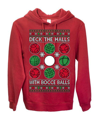Deck the Halls with Bocce Balls, Funny Classic Italy Italian Sports Ugly Christmas Sweater Ugly Christmas Premium Side-Pocket Hoodie Sweatshirt