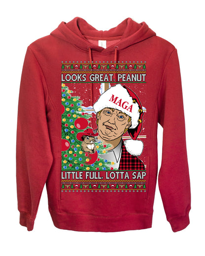Looks Great Peanut Little Full Lotta Sap, Funny Clark Griswold Xmas Vacation Todd Margo 80s Movie Viral Animal Meme Quote Ugly Christmas Sweater Ugly Christmas Premium Side-Pocket Hoodie Sweatshirt
