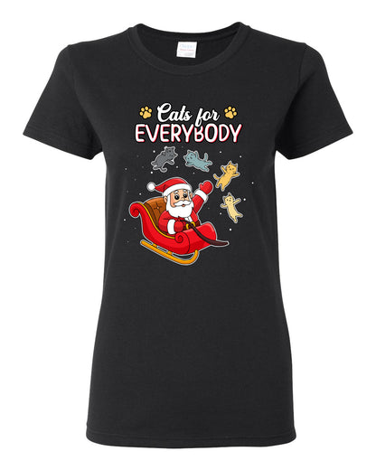 Cats for Everybody, Cute Santa Claus Santa's Sleigh Floating Space Cat  Ugly Christmas Womens Graphic T-Shirt