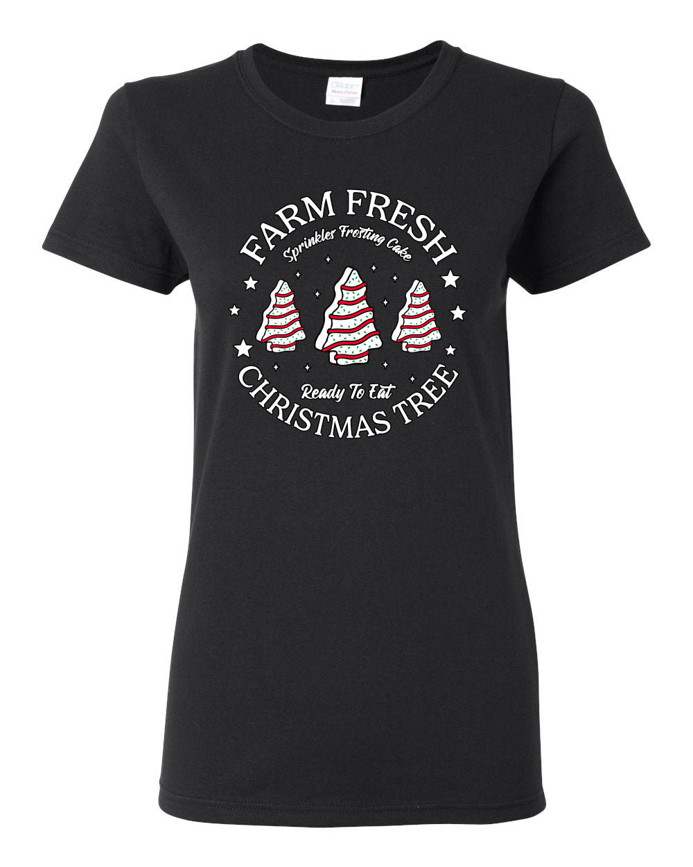 Farm Fresh Christmas Tree, Sprinkle Frosted Cake, Ready to Eat | Classic Winter Holiday Dessert  Ugly Christmas Womens Graphic T-Shirt