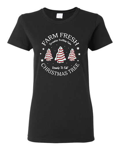 Farm Fresh Christmas Tree, Sprinkle Frosted Cake, Ready to Eat | Classic Winter Holiday Dessert  Ugly Christmas Womens Graphic T-Shirt
