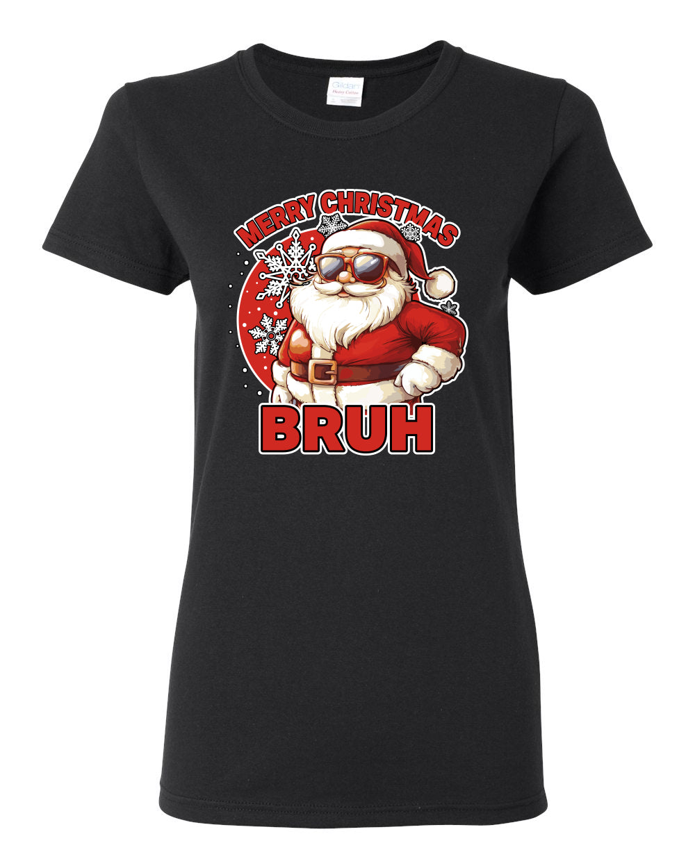 Merry Christmas Bruh | Funny Cool Santa Claus Sunglasses Trendy Hip Viral Meme Ugly Christmas Womens Graphic T-Shirt