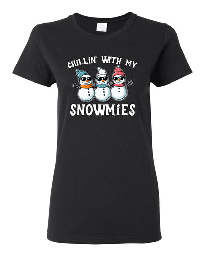 Chillin With My Snowmies, Funny Cute Snow Man Winter Holiday Snowman Homies  Ugly Christmas Womens Graphic T-Shirt
