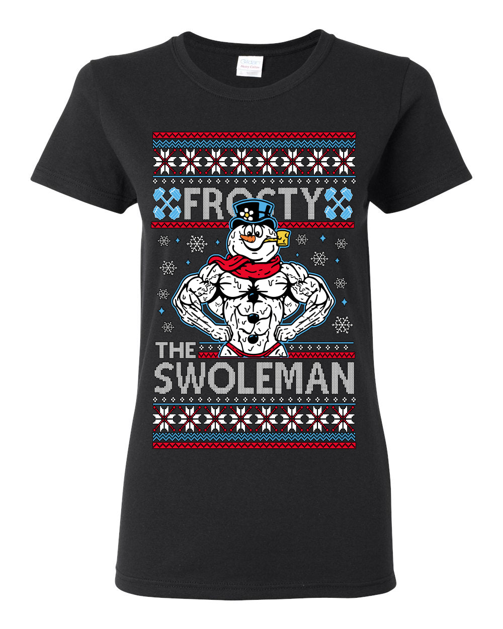 Frosty the Swoleman, Funny Snow Man Workout Gym Weight Lifting, Snowman Classic Movie Ugly Christmas Sweater Ugly Christmas Womens Graphic T-Shirt