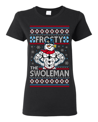 Frosty the Swoleman, Funny Snow Man Workout Gym Weight Lifting, Snowman Classic Movie Ugly Christmas Sweater Ugly Christmas Womens Graphic T-Shirt