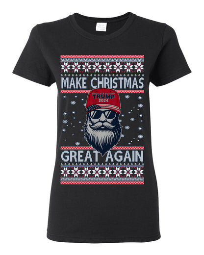 Make Christmas Great Again Trump Santa Claus 2024 MAGA,  Donald Trump JD Vance GOP Republican, Ugly Christmas Sweater Crewneck Sweatshirt Ugly Christmas Womens Graphic T-Shirt
