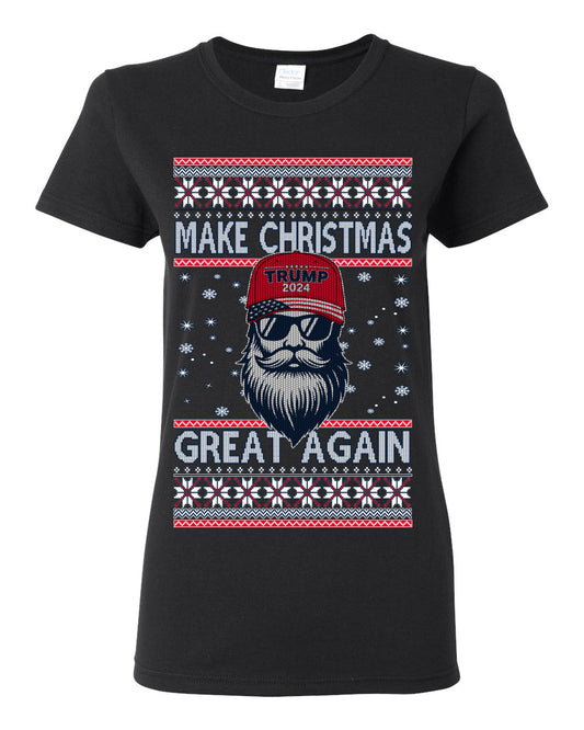 Make Christmas Great Again Trump Santa Claus 2024 MAGA,  Donald Trump JD Vance GOP Republican, Ugly Christmas Sweater Crewneck Sweatshirt Ugly Christmas Womens Graphic T-Shirt