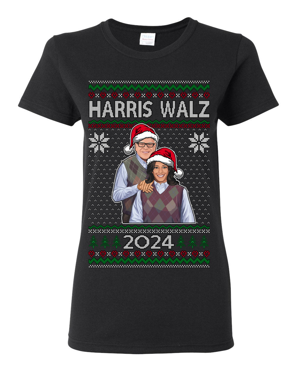 Kamala Harris Tim Walz 2024 Classic Movie Poster, Democrat Political Xmas Ugly Christmas Sweater Crewneck Sweatshirt Ugly Christmas Womens Graphic T-Shirt