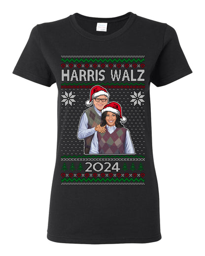 Kamala Harris Tim Walz 2024 Classic Movie Poster, Democrat Political Xmas Ugly Christmas Sweater Crewneck Sweatshirt Ugly Christmas Womens Graphic T-Shirt