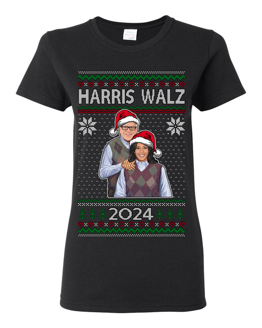 Kamala Harris Tim Walz 2024 Classic Movie Poster, Democrat Political Xmas Ugly Christmas Sweater Crewneck Sweatshirt Ugly Christmas Womens Graphic T-Shirt