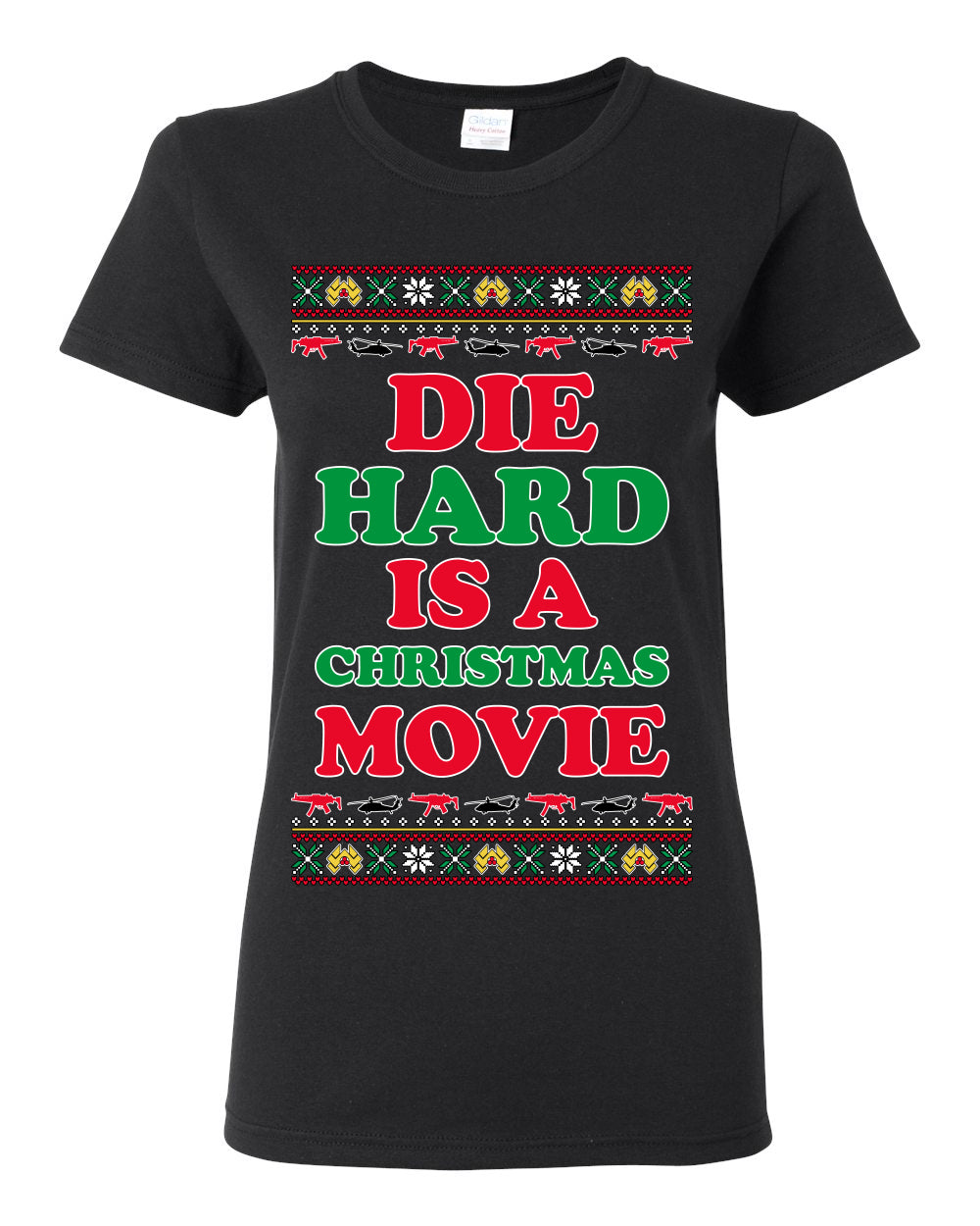 Die Hard is a Christmas Movie Classic, McClane Hans Nakatomi Plaza Xmas Party Holiday Movies, Ugly Christmas Sweater Crewneck Sweatshirt Ugly Christmas Womens Graphic T-Shirt