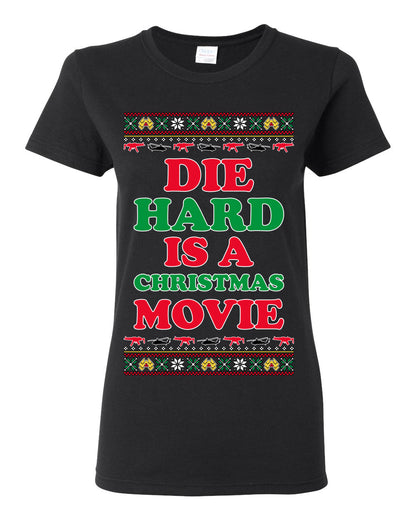 Die Hard is a Christmas Movie Classic, McClane Hans Nakatomi Plaza Xmas Party Holiday Movies, Ugly Christmas Sweater Crewneck Sweatshirt Ugly Christmas Womens Graphic T-Shirt