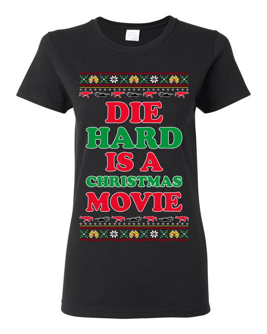 Die Hard is a Christmas Movie Classic, McClane Hans Nakatomi Plaza Xmas Party Holiday Movies, Ugly Christmas Sweater Crewneck Sweatshirt Ugly Christmas Womens Graphic T-Shirt