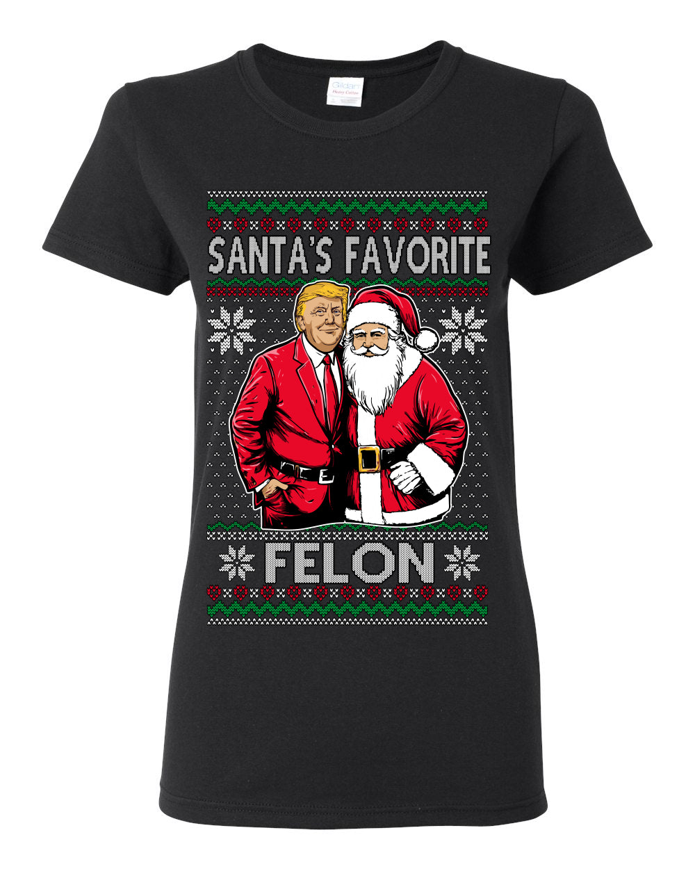 Santa's Favorite Felo,n Funny Donald Trump JD Vance 2024 MAGA Make America Great Again Xmas Santa Claus Funny Sweaters Gift Merch for Republicans, Ugly Christmas Sweater Ugly Christmas Womens Graphic T-Shirt