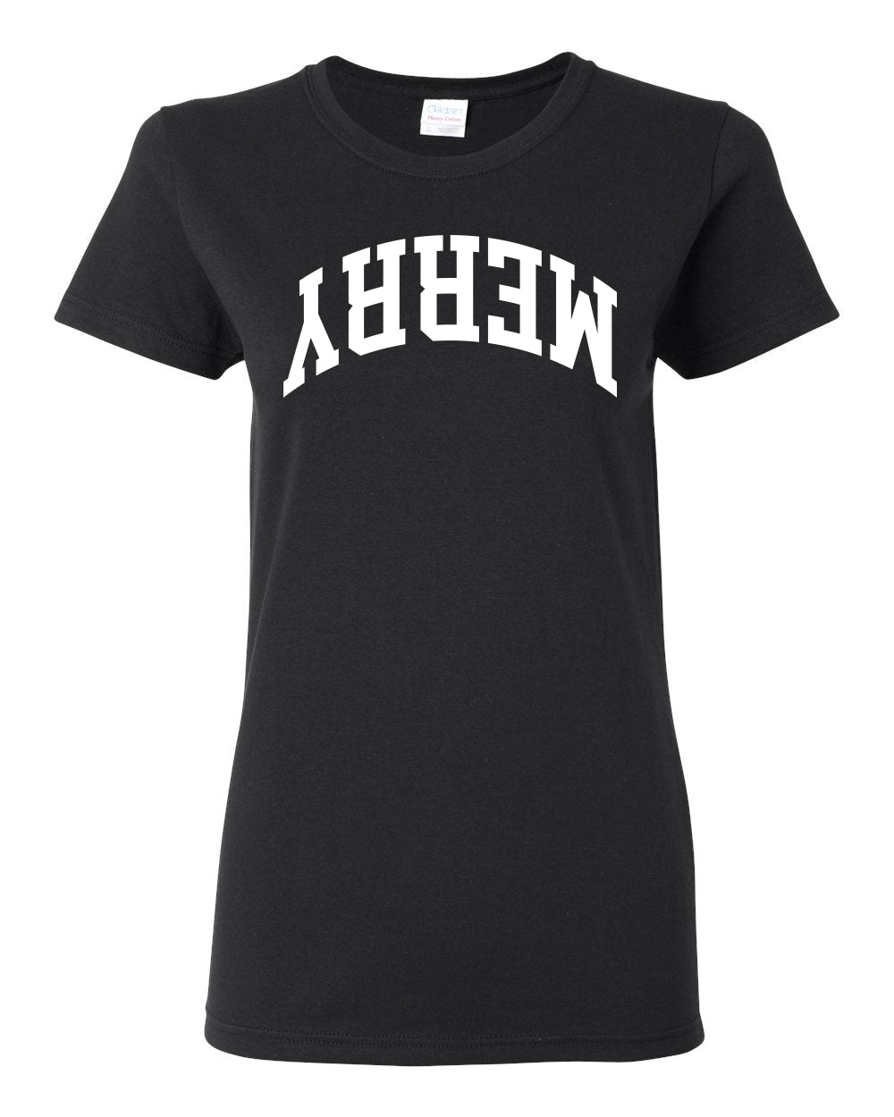Merry White Text, Classic College Style Trendy Upside Down Ugly Christmas Sweater Ugly Christmas Womens Graphic T-Shirt