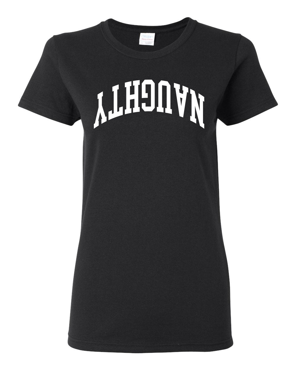 Naughty White Text, Classic College Style Trendy Upside Down Ugly Christmas Sweater Ugly Christmas Womens Graphic T-Shirt