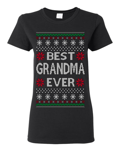 Best Grandma Ever Classic Xmas Winter Holidays Ugly Christmas Sweater Ugly Christmas Womens Graphic T-Shirt
