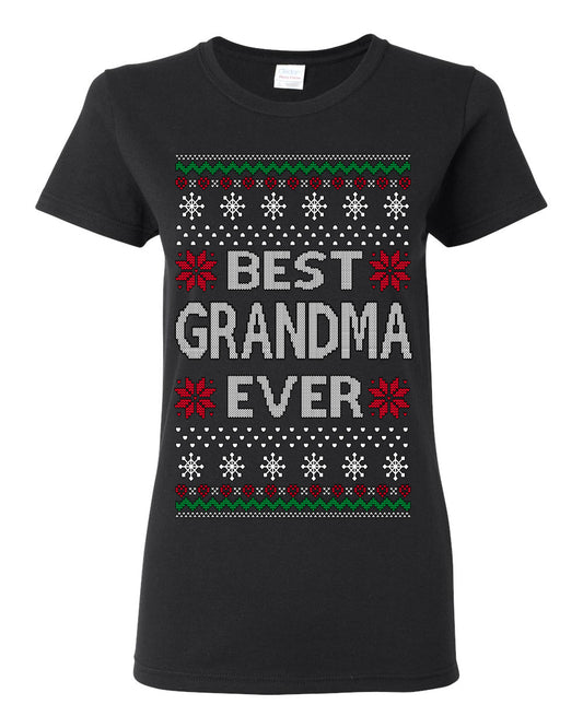 Best Grandma Ever Classic Xmas Winter Holidays Ugly Christmas Sweater Ugly Christmas Womens Graphic T-Shirt