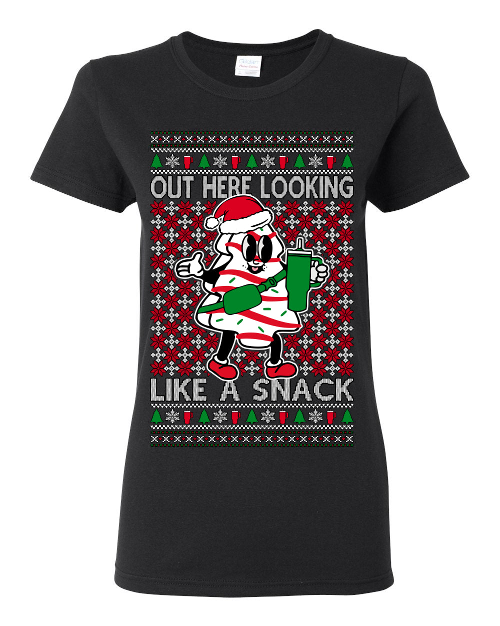 Out Here Looking Like a Snack, Funny Cute White Chocolate Sprinkles Holiday Trendy Millennial Christmas Cookie Ugly Christmas Sweater Ugly Christmas Womens Graphic T-Shirt