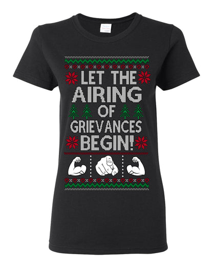 Let the Airing of Grievances Begin Funny TV Sitcom Festivus for the Rest of Us, Feats of Strength Iconic TV Quote Ugly Christmas Womens Graphic T-Shirt