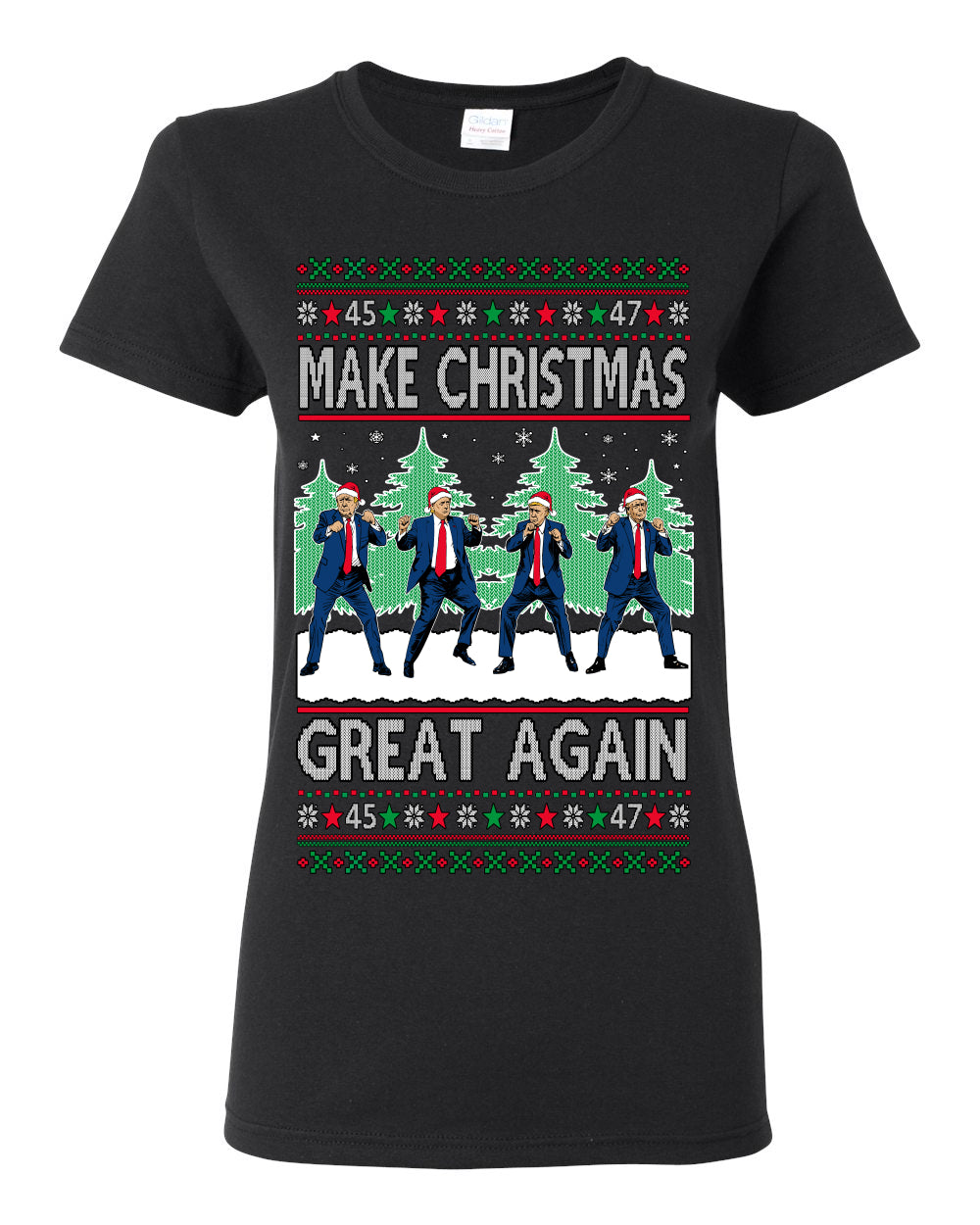 Make Christmas Great Again Shimmy Dance USA President Ugly Christmas Sweater Ugly Christmas Womens Graphic T-Shirt