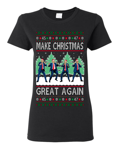 Make Christmas Great Again Shimmy Dance USA President Ugly Christmas Sweater Ugly Christmas Womens Graphic T-Shirt