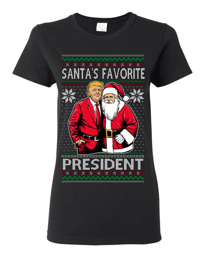 Santa's Favorite President Red Suit Trump, 47th USA President of the United States, Gift for Republicans Conservatives Ugly Christmas Sweater Ugly Christmas Womens Graphic T-Shirt