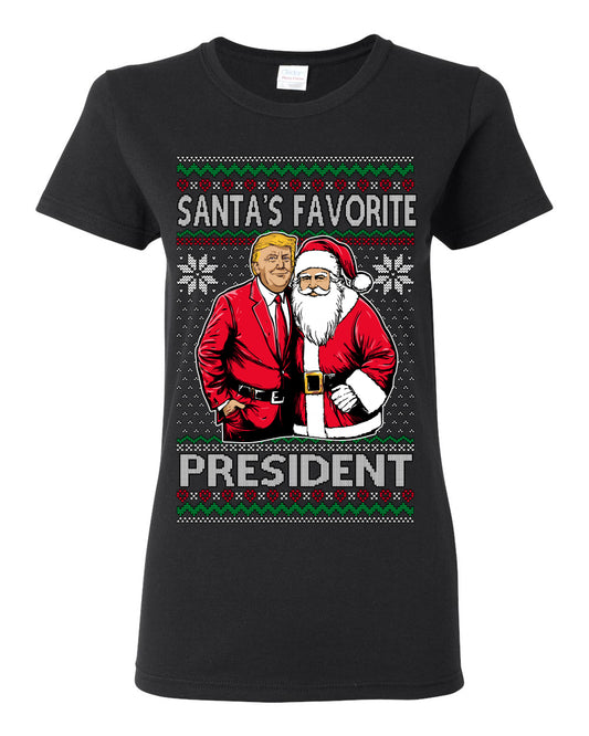 Santa's Favorite President Red Suit Trump, 47th USA President of the United States, Gift for Republicans Conservatives Ugly Christmas Sweater Ugly Christmas Womens Graphic T-Shirt
