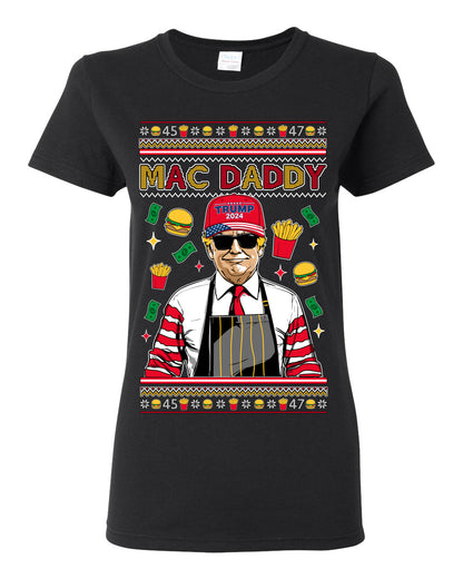 Mac Daddy Funny Viral Trump Meme, PA Fast Food Worker Chef Fries Burgers, 2024 MAGA Make America Great Again Ugly Christmas Sweater Ugly Christmas Womens Graphic T-Shirt