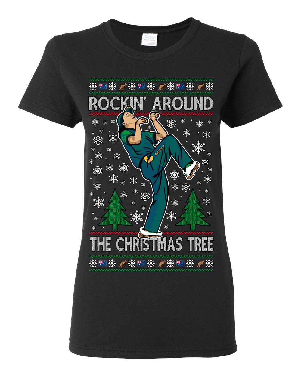 Rockin Around the Christmas Tree Raygun Viral Meme Australian AUS, Sports Australia Breakdancer Ray Gun Funny Ugly Christmas Sweater Ugly Christmas Womens Graphic T-Shirt