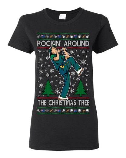 Rockin Around the Christmas Tree Raygun Viral Meme Australian AUS, Sports Australia Breakdancer Ray Gun Funny Ugly Christmas Sweater Ugly Christmas Womens Graphic T-Shirt