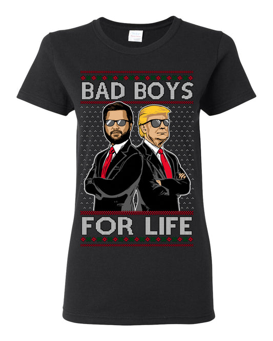 Bad Boys for Life Donald Trump JD Vance, MAGA Make America Great Again 2024, 90s Comedy Movie Parody Ugly Christmas Sweater Ugly Christmas Womens Graphic T-Shirt