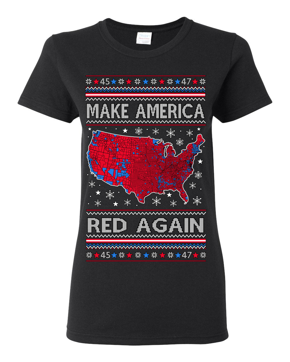 Make America Red Again USA Map, President Donald Trump 2024 MAGA Red Wave, Ugly Christmas Sweater Ugly Christmas Womens Graphic T-Shirt