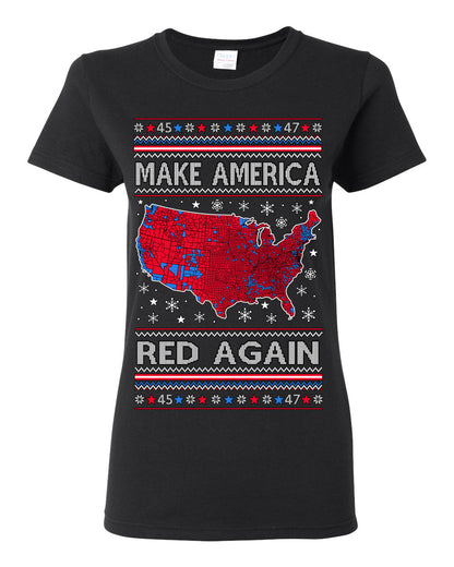 Make America Red Again USA Map, President Donald Trump 2024 MAGA Red Wave, Ugly Christmas Sweater Ugly Christmas Womens Graphic T-Shirt