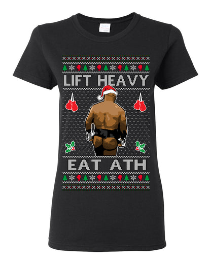 Lift Heavy Eat Ath Merry Chrithmith, Mike Tyson Butt Viral Weightlifting Lifting Boxing Fight Meme Men Women Funny Ugly Christmas Sweater Ugly Christmas Womens Graphic T-Shirt