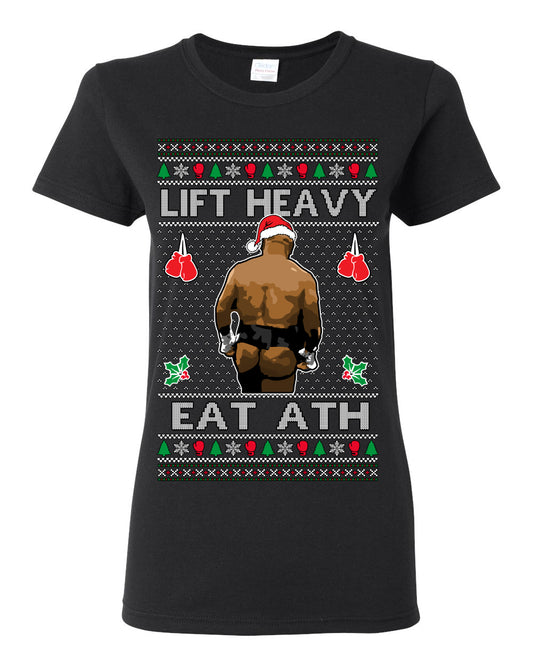 Lift Heavy Eat Ath Merry Chrithmith, Mike Tyson Butt Viral Weightlifting Lifting Boxing Fight Meme Men Women Funny Ugly Christmas Sweater Ugly Christmas Womens Graphic T-Shirt