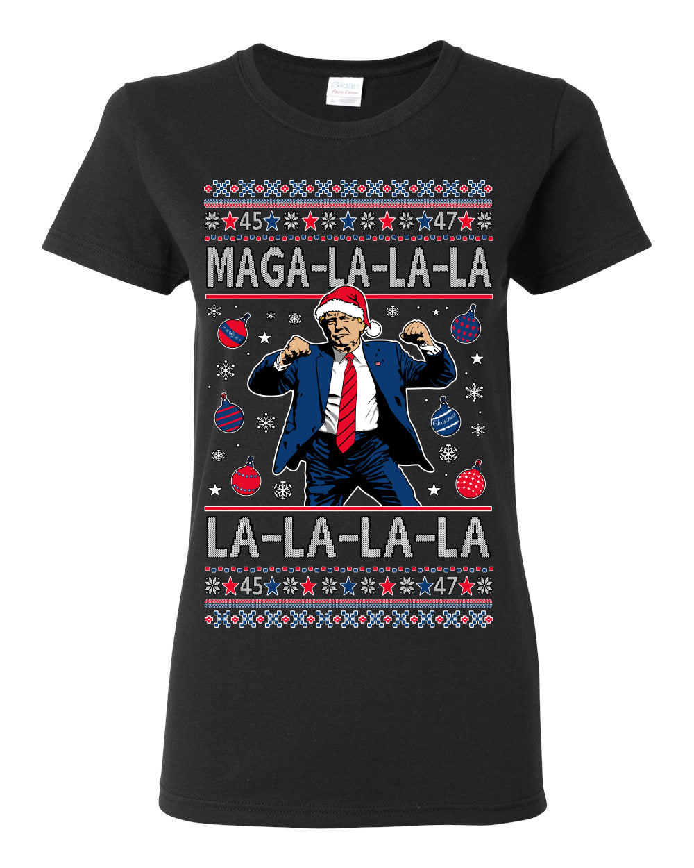 Maga La La La, Funny Xmas Santa Donald Trump Viral Shimmy Dance Classic Christmas Carol Song, Ugly Christmas Sweater Ugly Christmas Womens Graphic T-Shirt