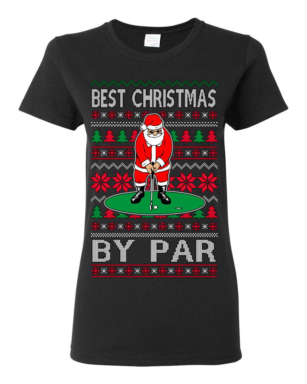 Best Christmas By Par Funny, Santa Golfing Iron Wedge Wood Drive Fore Birdie Eagle, Pun Sports Golf Ugly Christmas Sweater Ugly Christmas Womens Graphic T-Shirt
