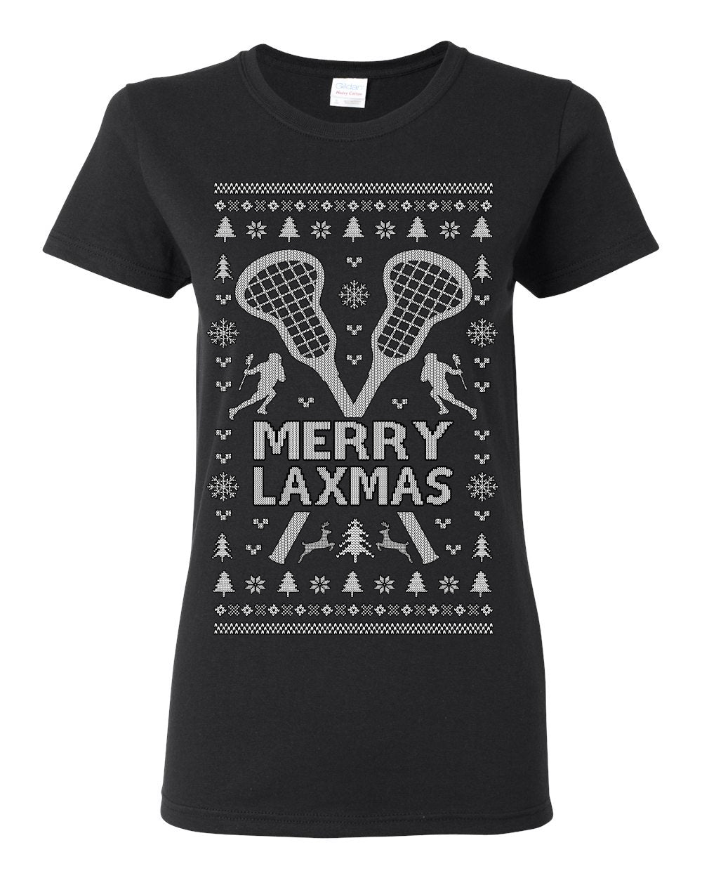 Merry Laxmas Funny Lacrosse Sports LAX, Teen Sport Player Boys Girls Adult Pun Ugly Christmas Sweater Ugly Christmas Womens Graphic T-Shirt