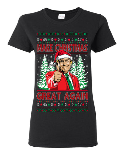 Make Christmas Great Again, Santa Claus Donald Trump, JD Vance 2024 Election Funny Political Conservative Republican Men Women Ugly Christmas Sweater Ugly Christmas Womens Graphic T-Shirt
